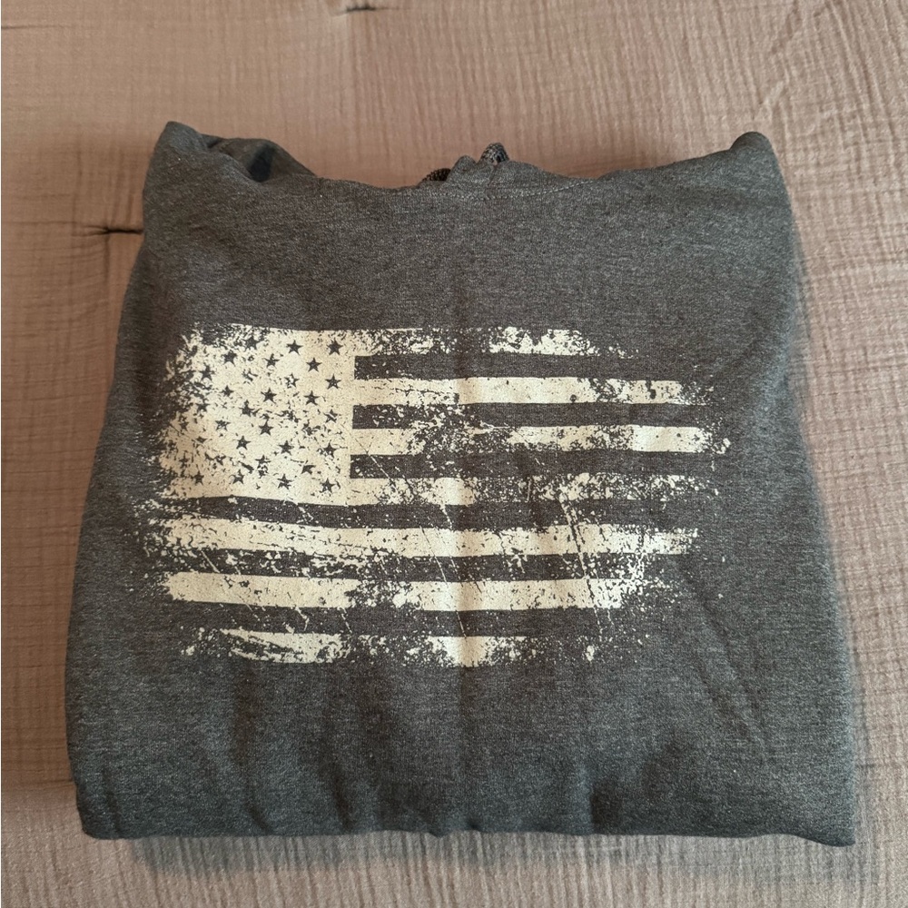 Grunt Style Gray Hoodie with Distressed Flag Print